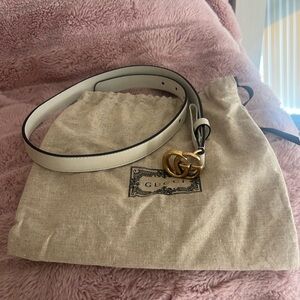 Gucci Ivory Leather Belt with Gold GG Buckle